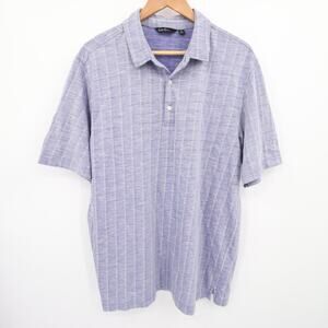 Walter Hagen Polo Shirt Mens Blue Striped Plaid Short Sleeve Collared Button L